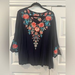 Embroidered Navy Top